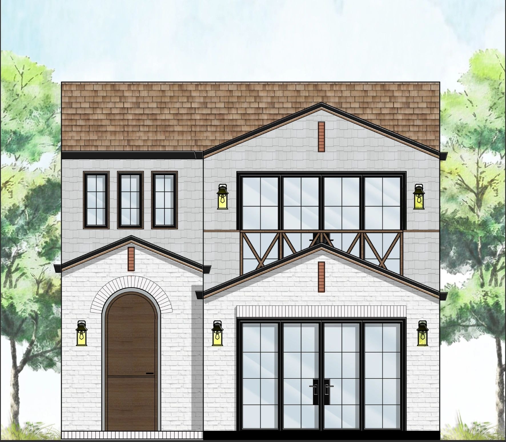 Modern two-story cottage architectural illustration